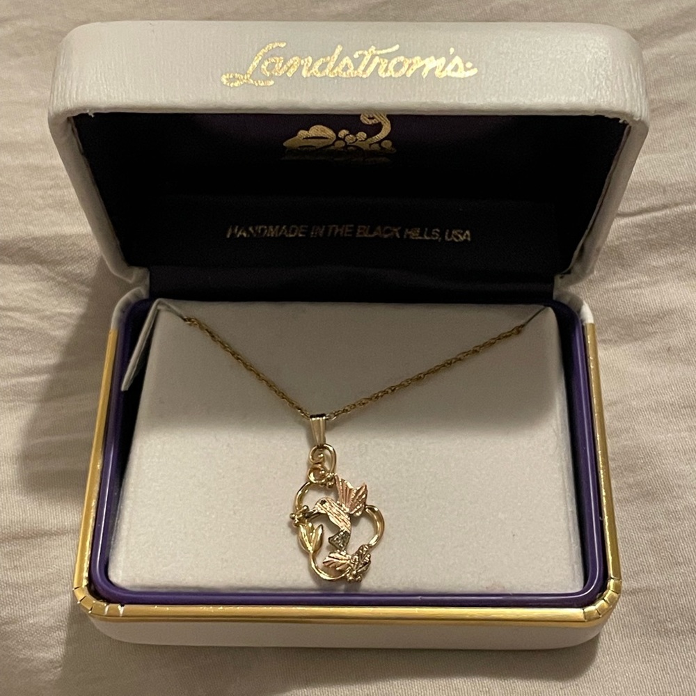 Black hills gold hummingbird necklace